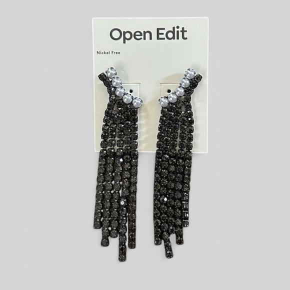 Open Edit- Faux Pearl & Crystal Fringe Drop Earrings-NWT - Picture 2 of 5